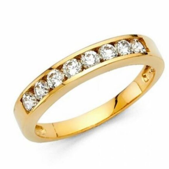 14k Solid Yellow Gold 0.75 Ct Round Wedding Band 4